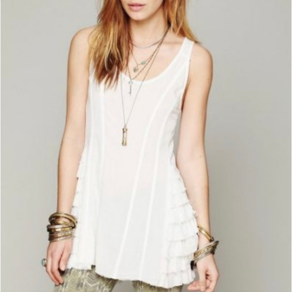 Free People Intimately Ruffled Up Side Detail Flowing Swing Slip Tank Top - Picture 2 of 9